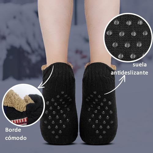 ZFSOCK Calcetines Antideslizantes Invierno para Hombre: Calcetín Andar por Casa con Forro Polar Térmicos Suave Mullidos Cálidos Gruesos Cómodos Zapatillas Regalo Navidad 1 Pares 43-46 Negro