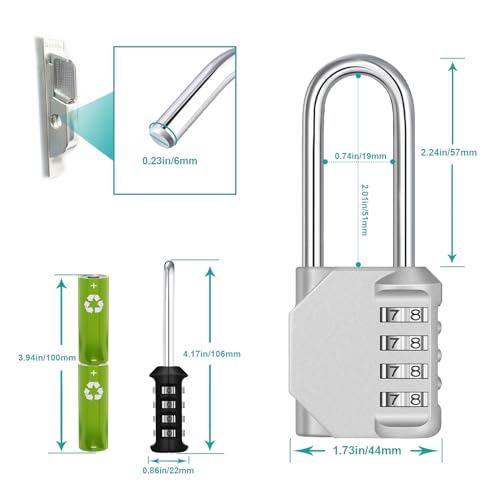 ZHEGE Candado Taquilla Largo, Candado Numerico para Puerta de Valla Exterior, Patio Trasero, Cobertizos, Candado Taquilla Gimnasio (Plateado,1 Pieza)