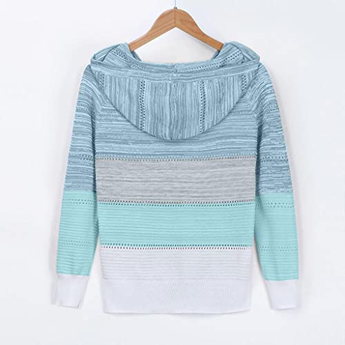 Zilosconcy Sudadera Mujer con Capucha Tejido de Punto Jersey Patchwork Mujer Otoño Invierno Talla Grande Hoodie Suelto Sólido Manga Larga Sweatshirt Tops Chica,Color: Cielo Azul,Tamaño S