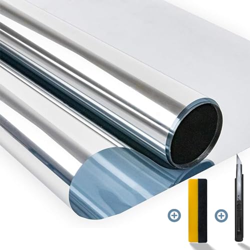 Zindoo Vinilos para Cristales Vinilo Adhesivo Cristal Efecto Espejo con Kit de Montaje Anti UV Anti Calor Unidireccional Protector de Privacidad Protege del Sol para Hogar Oficina Tienda 40 × 200cm