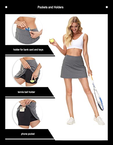 Zingther Falda pantalón de tenis para mujer, también para pickleball, bádminton, correr y golf, faldas plisadas para niñas con pantalones cortos interiores, gris, L