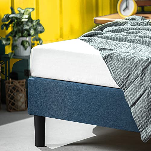 ZINUS Curtis Estructura de cama tapizada de 35 cm, Base para colchón, Soporte de láminas de madera, Montaje sencillo, 135 x 190 cm, Azul marino