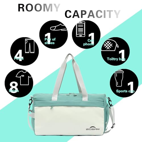 ZIOSINM Bolsa Deporte Mujer Hombre 35L Bolsa de Deporte pequeña con Compartimento para Zapatos, Bolsa de Viaje Weekender Bag, Bolsa Gimnasio Almacenamiento de Esterilla de Yoga (Verde)