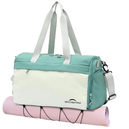 ZIOSINM Bolsa Deporte Mujer Hombre 35L Bolsa de Deporte pequeña con Compartimento para Zapatos, Bolsa de Viaje Weekender Bag, Bolsa Gimnasio Almacenamiento de Esterilla de Yoga (Verde)