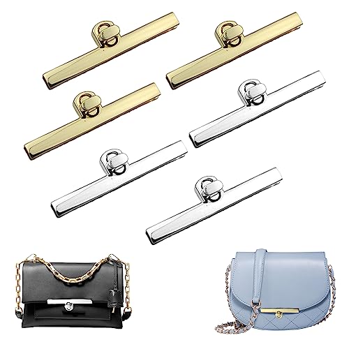 ZIOYA 6 Piezas Cierres para Bolsos Materiales para Hacer Bolsos Metálico Cerradura Giratoria de Bolsa Cierre Aleación de Zinc para Monederos Bolsos de Mujer (Oro Claro/Plata)