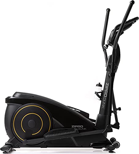 ZIPRO Bicicleta elíptica para Casa Dunk Gold, LCD Pantalla, sensores de Pulso, Ajuste de Resistencia, aplicación iConsole+Kinomap, USB, Bluetooth, Entrada de Auriculares, 150kg, Negro