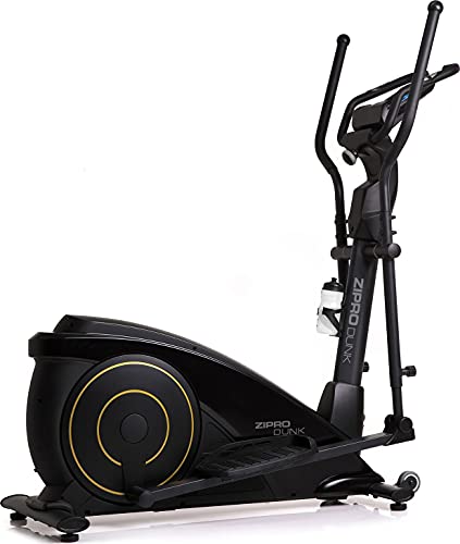 ZIPRO Bicicleta elíptica para Casa Dunk Gold, LCD Pantalla, sensores de Pulso, Ajuste de Resistencia, aplicación iConsole+Kinomap, USB, Bluetooth, Entrada de Auriculares, 150kg, Negro