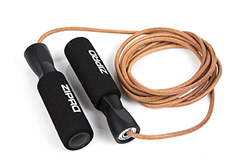 ZIPRO Cuerda de saltar de cuero, ajustable, rodamientos de bolas y asas de espuma, cuerda de saltar para el gimnasio y el hogar, boxeo, adelgazamiento y cardio