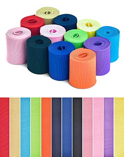 ZITFRI Cinta Elástica Ancha para Coser 12m 5cm de Ancho 12pcs Cintas Elásticas 12 Colores de Tela Elastica para Coser Cinta de Tejidos para el Hogar DIY Ropa Cintura Peluca Cintura Calzado Deportivo