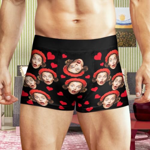 Zkgiftsdz Calzoncillos de Boxeo Personalizados para Hombres, Calzoncillos Personalizados con Foto Regalos de San Valentín para Novio y Esposo (XS - 4XL)