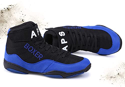 ZKHD Zapatos de Boxeo Unisex, Botas de Boxeo Transpirables, Botas de Lucha Antideslizantes Ligeras, Bóxers con Suela de Goma, Zapatillas de Deporte para Mujeres y Hombres,Blue-43EU