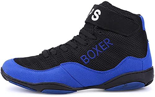 ZKHD Zapatos de Boxeo Unisex, Botas de Boxeo Transpirables, Botas de Lucha Antideslizantes Ligeras, Bóxers con Suela de Goma, Zapatillas de Deporte para Mujeres y Hombres,Blue-43EU