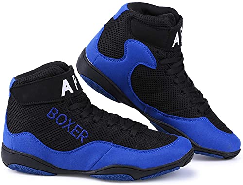 ZKHD Zapatos de Boxeo Unisex, Botas de Boxeo Transpirables, Botas de Lucha Antideslizantes Ligeras, Bóxers con Suela de Goma, Zapatillas de Deporte para Mujeres y Hombres,Blue-43EU