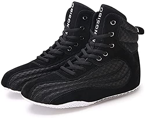 ZKHD Zapatos de Lucha para Hombres Zapatos de Boxeo para Jóvenes Kickboxing Sparring Boxers Entrenadores Zapatos de Artes Marciales Botas de Boxeo Transpirables,Black-37EU