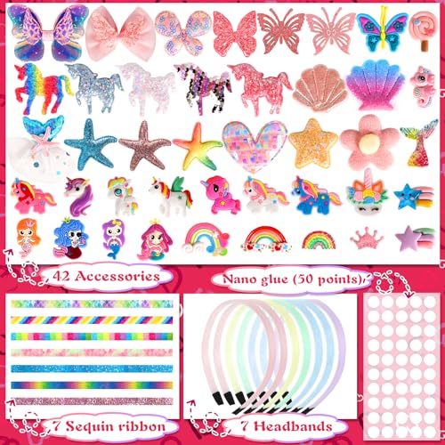 ZLPBAO 50Piezas Set de Accesorios para el Pelo, DIY Diadema Set para Niñas, Kit Manualidades para Niñas, DIY Craft Regalo para Niña, Favores Creativos de Fiesta de Navidad para Niños