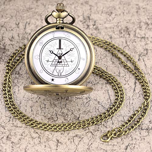 ZMKW Ojo de la Providencia Weird Town Triangle Devil Quartz Reloj de Bolsillo Gravity Bill Cipher Fall Time Gem Collar Colgante, Bronce