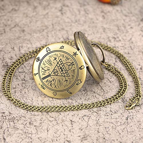 ZMKW Ojo de la Providencia Weird Town Triangle Devil Quartz Reloj de Bolsillo Gravity Bill Cipher Fall Time Gem Collar Colgante, Bronce