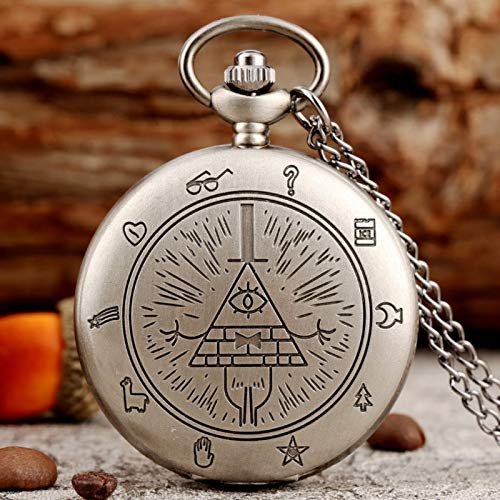 ZMKW Ojo de la Providencia Weird Town Triangle Devil Quartz Reloj de Bolsillo Gravity Bill Cipher Fall Time Gem Collar Colgante, Bronce