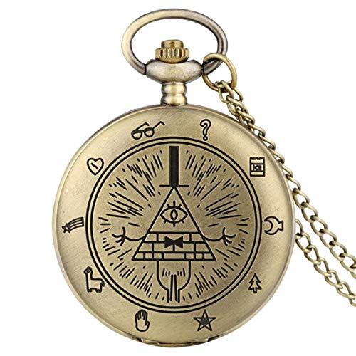 ZMKW Ojo de la Providencia Weird Town Triangle Devil Quartz Reloj de Bolsillo Gravity Bill Cipher Fall Time Gem Collar Colgante, Bronce