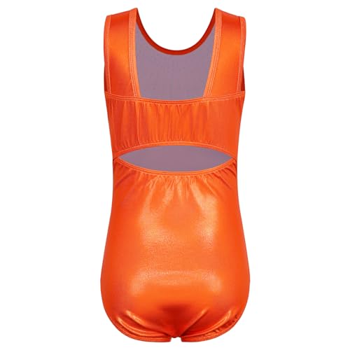 ZNYUNE Maillot de gimnasia para niños, clásico, sin mangas/manga larga para niñas, naranja, 5-6 Años