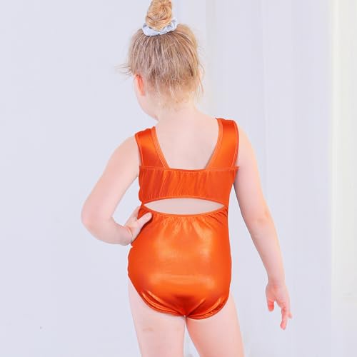 ZNYUNE Maillot de gimnasia para niños, clásico, sin mangas/manga larga para niñas, naranja, 5-6 Años