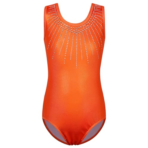 ZNYUNE Maillot de gimnasia para niños, clásico, sin mangas/manga larga para niñas, naranja, 5-6 Años