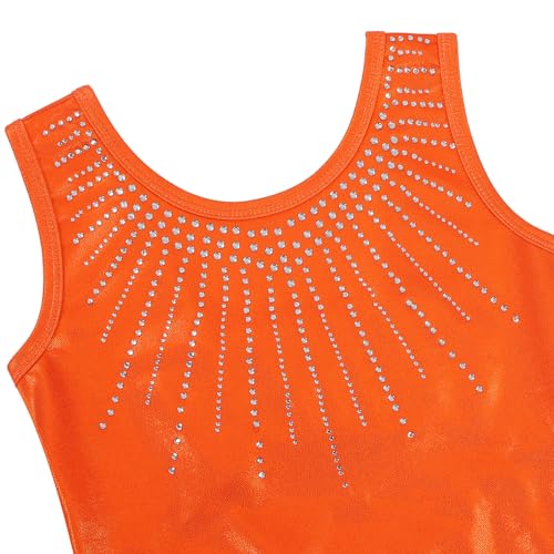 ZNYUNE Maillot de gimnasia para niños, clásico, sin mangas/manga larga para niñas, naranja, 5-6 Años