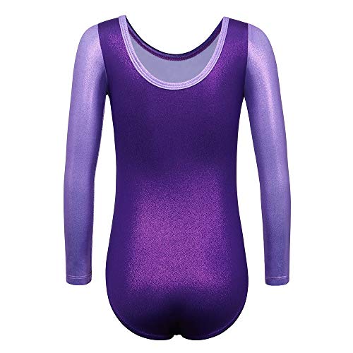 ZNYUNE Niña Maillot Gimnasia 197 Morado Mangas Largas NO.10A para 9-10 años