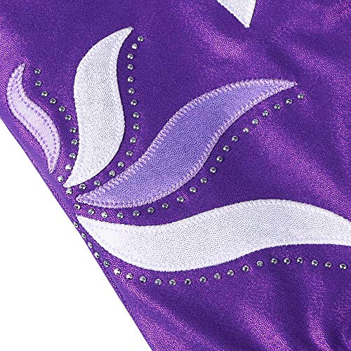 ZNYUNE Niña Maillot Gimnasia 197 Morado Mangas Largas NO.10A para 9-10 años