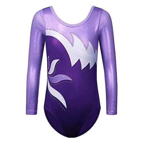 ZNYUNE Niña Maillot Gimnasia 197 Morado Mangas Largas NO.10A para 9-10 años