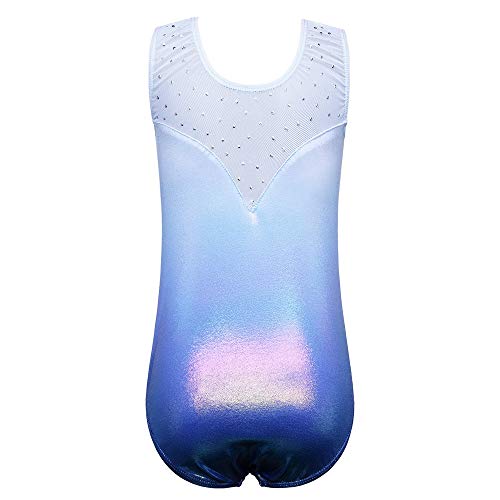 ZNYUNE Niña Maillots de Gimnasia Clásico sin Manga con Lentejuelas 172 Azul Morado 8A