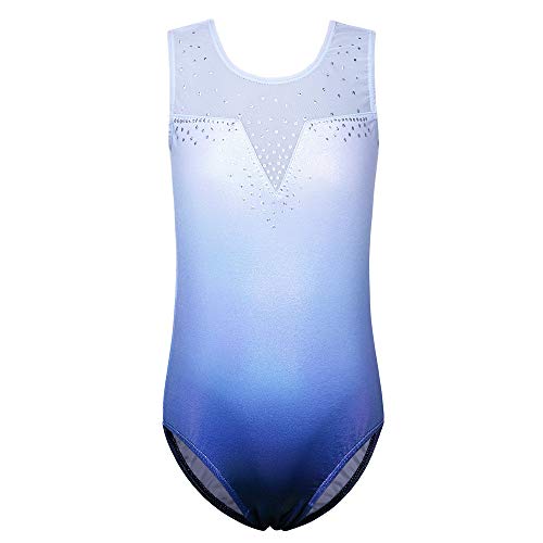 ZNYUNE Niña Maillots de Gimnasia Clásico sin Manga con Lentejuelas 172 Azul Morado 8A