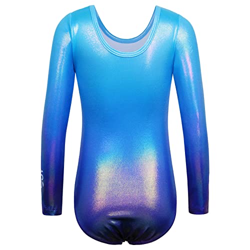 ZNYUNE Niña Maillots de Gimnasia Impreso Mangas Largas 269 Azul-Morado 8A