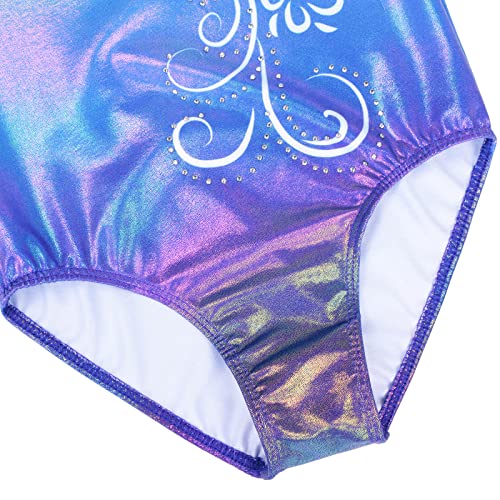 ZNYUNE Niña Maillots de Gimnasia Impreso Mangas Largas 269 Azul-Morado 8A