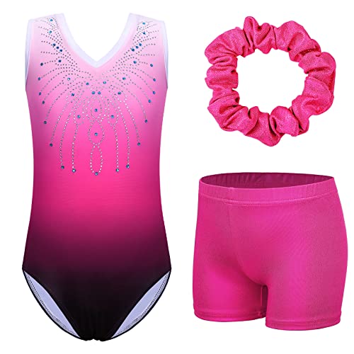 ZNYUNE Niña Maillots de Gimnasia Multicolor Conjunto de 3 Piezas B180 TQ-Rosa 10A