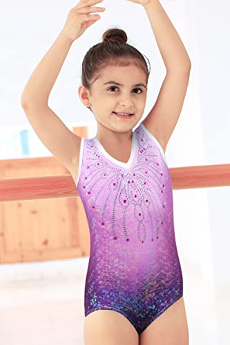 ZNYUNE Niña Maillots de Gimnasia sin Manga Espumoso 254 Morado 10A