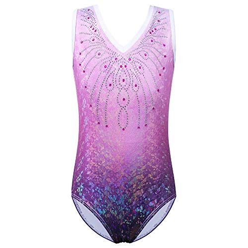 ZNYUNE Niña Maillots de Gimnasia sin Manga Espumoso 254 Morado 10A