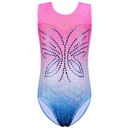 ZNYUNE Niña Maillots de Gimnasia sin Manga Espumoso 261 Rosa Azul 10A