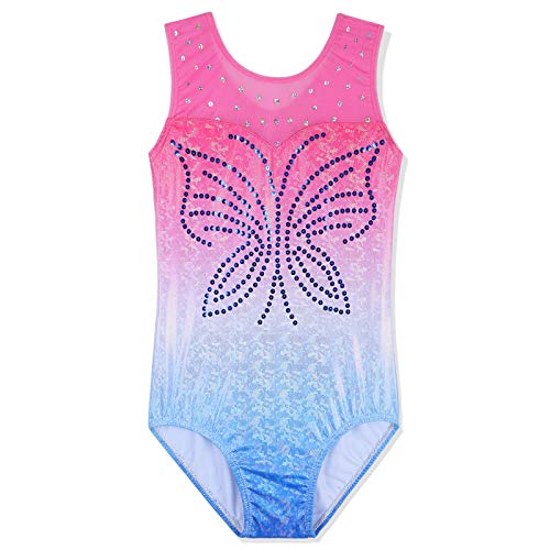 ZNYUNE Niña Maillots de Gimnasia sin Manga Espumoso 261 Rosa Azul 10A