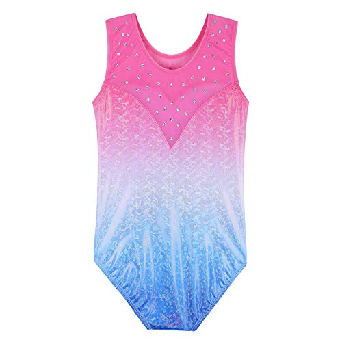 ZNYUNE Niña Maillots de Gimnasia sin Manga Espumoso 261 Rosa Azul 8A