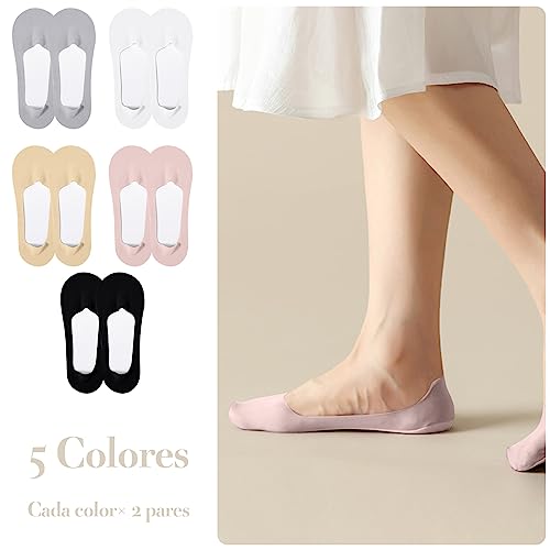 ZOCONE 10 Pares Calcetines Invisibles Mujer Algodón Nylon Calcetines Invisibles Elástico Pinkies Mujer Invisibles Pinkis Transpirable Calcetines Tobilleros Cortos 5 Colores 35-39