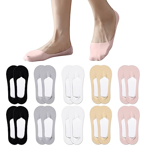 ZOCONE 10 Pares Calcetines Invisibles Mujer Algodón Nylon Calcetines Invisibles Elástico Pinkies Mujer Invisibles Pinkis Transpirable Calcetines Tobilleros Cortos 5 Colores 35-39