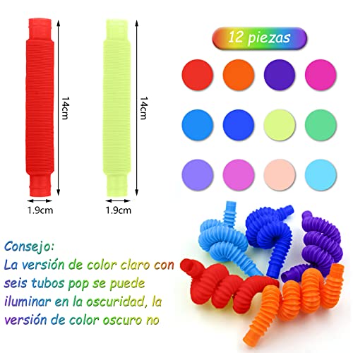 ZOCONE 12 PCS Pop Tubes Juguetes, Tubos Elástico Interesante Tubos de Colores Juguetes Sensoriales Tubos Creativo Retráctil Conectable Tubos Sensoriales Niños Autismo Juguetes Educativos