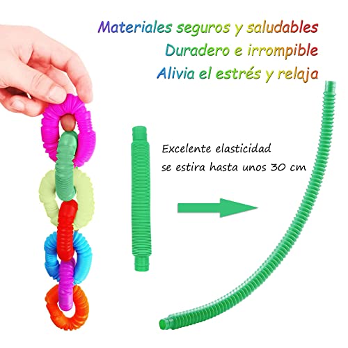 ZOCONE 12 PCS Pop Tubes Juguetes, Tubos Elástico Interesante Tubos de Colores Juguetes Sensoriales Tubos Creativo Retráctil Conectable Tubos Sensoriales Niños Autismo Juguetes Educativos