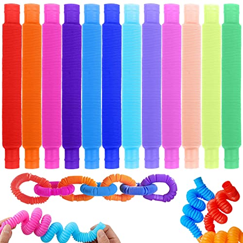 ZOCONE 12 PCS Pop Tubes Juguetes, Tubos Elástico Interesante Tubos de Colores Juguetes Sensoriales Tubos Creativo Retráctil Conectable Tubos Sensoriales Niños Autismo Juguetes Educativos