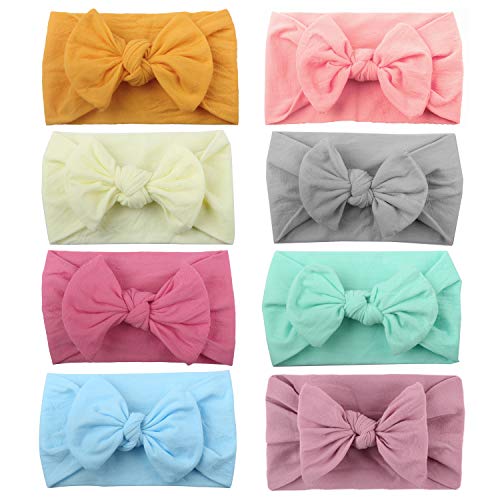 ZOCONE 8 Piezas Diademas Bebé Niña Cinta Pelo Bebe Elástico Lazo Diademas Suave Turbante Bebé Niña Hairband Multicolores Headband Nylon Diademas para Bebé Recien Nacidos Niñas