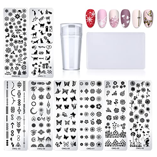 ZOCONE Nail Art Stamping Plates, Nail Stamping Kit con 8 Nail Art Placas Estampacion Uñas +Estampador para Uñas +Raspador, Plantilla Estampado de Uñas de Acero Inoxidable Sello Uñas para Nail DIY