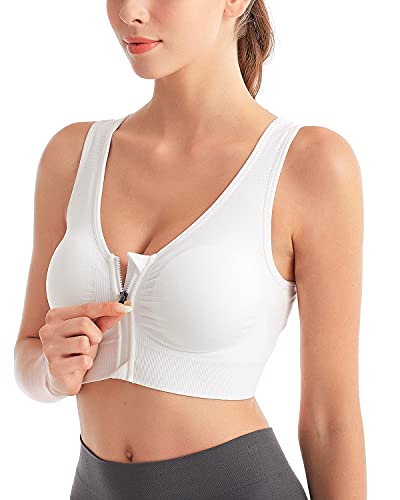 ZOEREA Sujetador Cierre Delantero Deportivo para Mujer Gimnasio Ropa con Almohadillas Extraíbles para Correr Sin Costuras Yoga Fitness Negro + Blanco,XXL