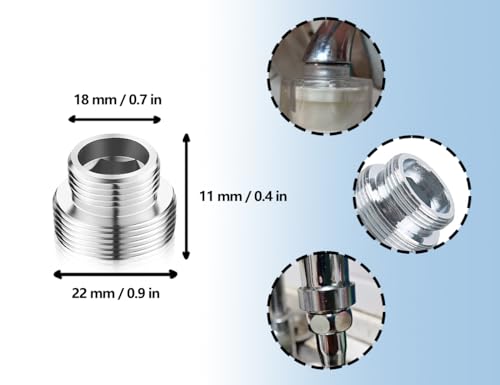 ZoeTekway 3 piezas adaptador de grifo para grifo de filtro de agua, rosca macho M18 a M22, adaptador de rosca de latón para grifo con junta de goma