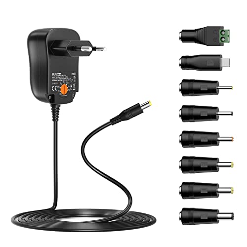 Zolt 24W Adaptador de Corriente Universal 3V 4.5V 5V 6V 7.5V 9V 12V 1A 1.5A 2A Fuente de Alimentación AC DC con 8 Enchufes DC para Electrónica, 2000mA MAX.